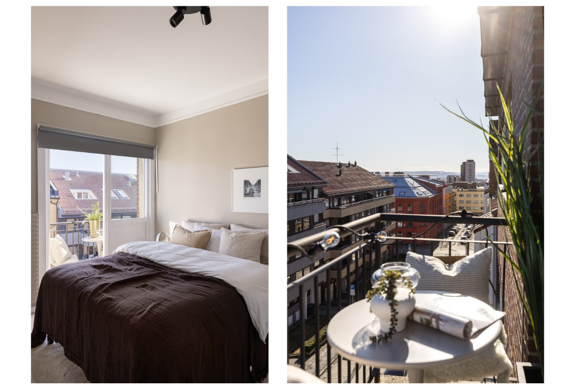 Fra hovedsoverommet har man også direkte tilgang til solrik balkong med flott utsikt.