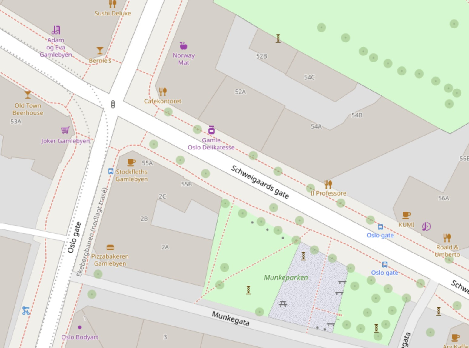 Kart fra Openstreetmap som viser området rundt