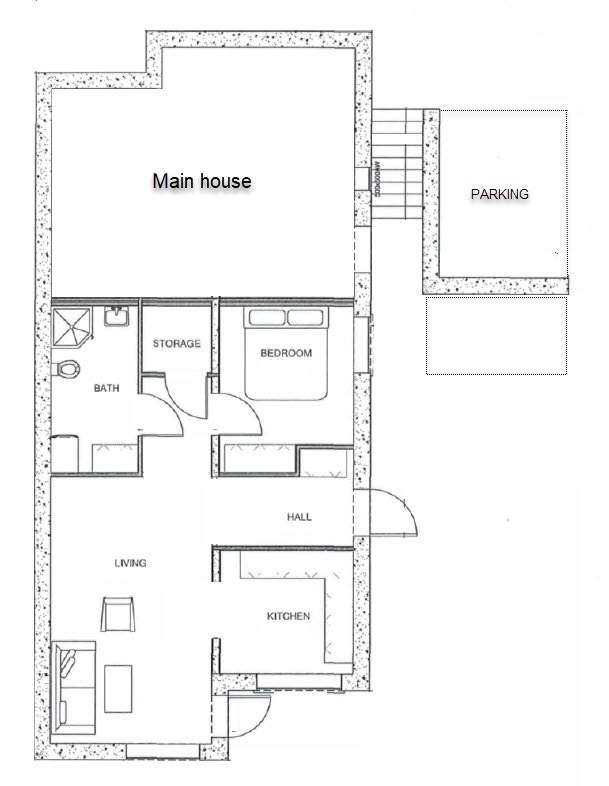 Planløsning (ikke nøyaktig innredning).