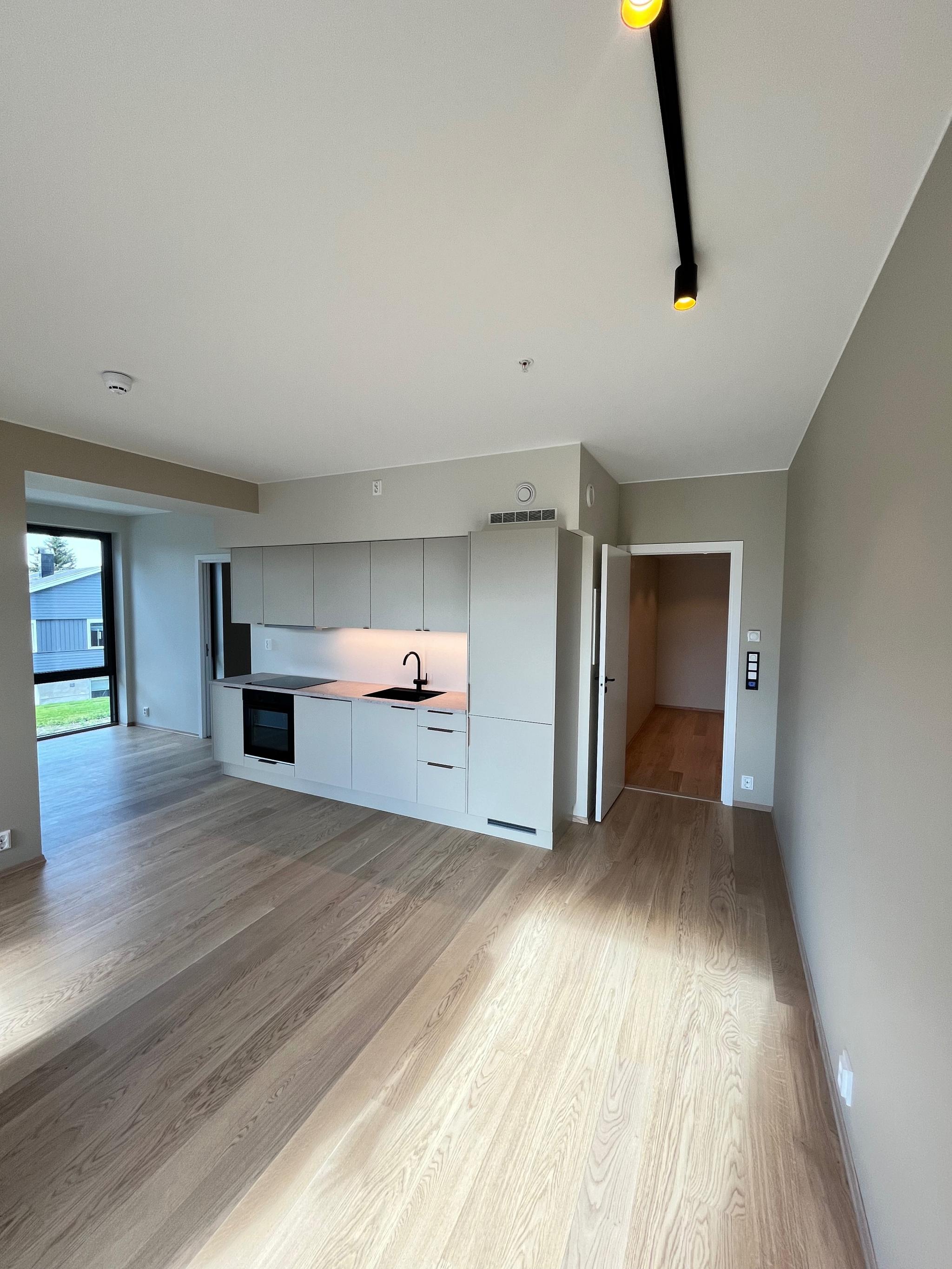 Kjøkken og deler av stuen.