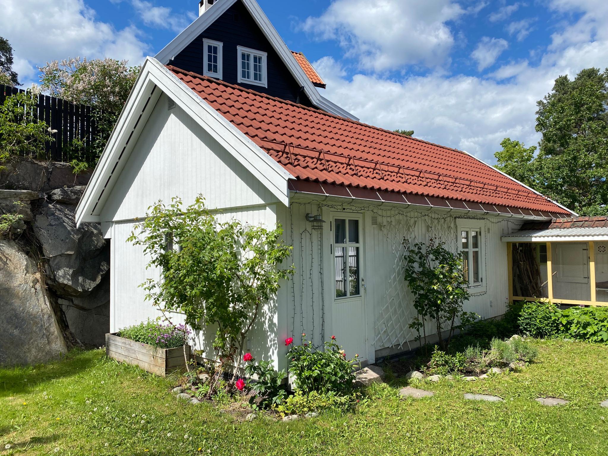 Øvingslokale/hjemmekontor/hobbyrom i anneks. Vindu i inngangsdør og dobbelt vindu mot syd.