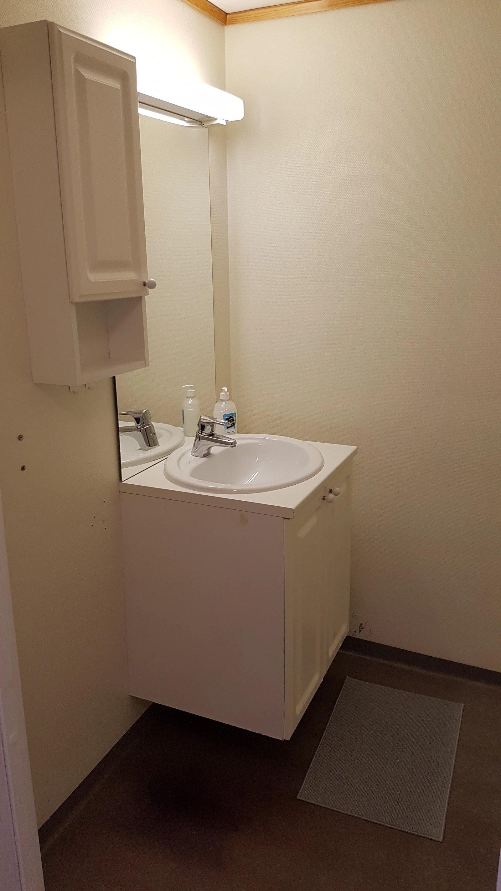 Baderommet med servant og plass til vaskemaskin ved siden