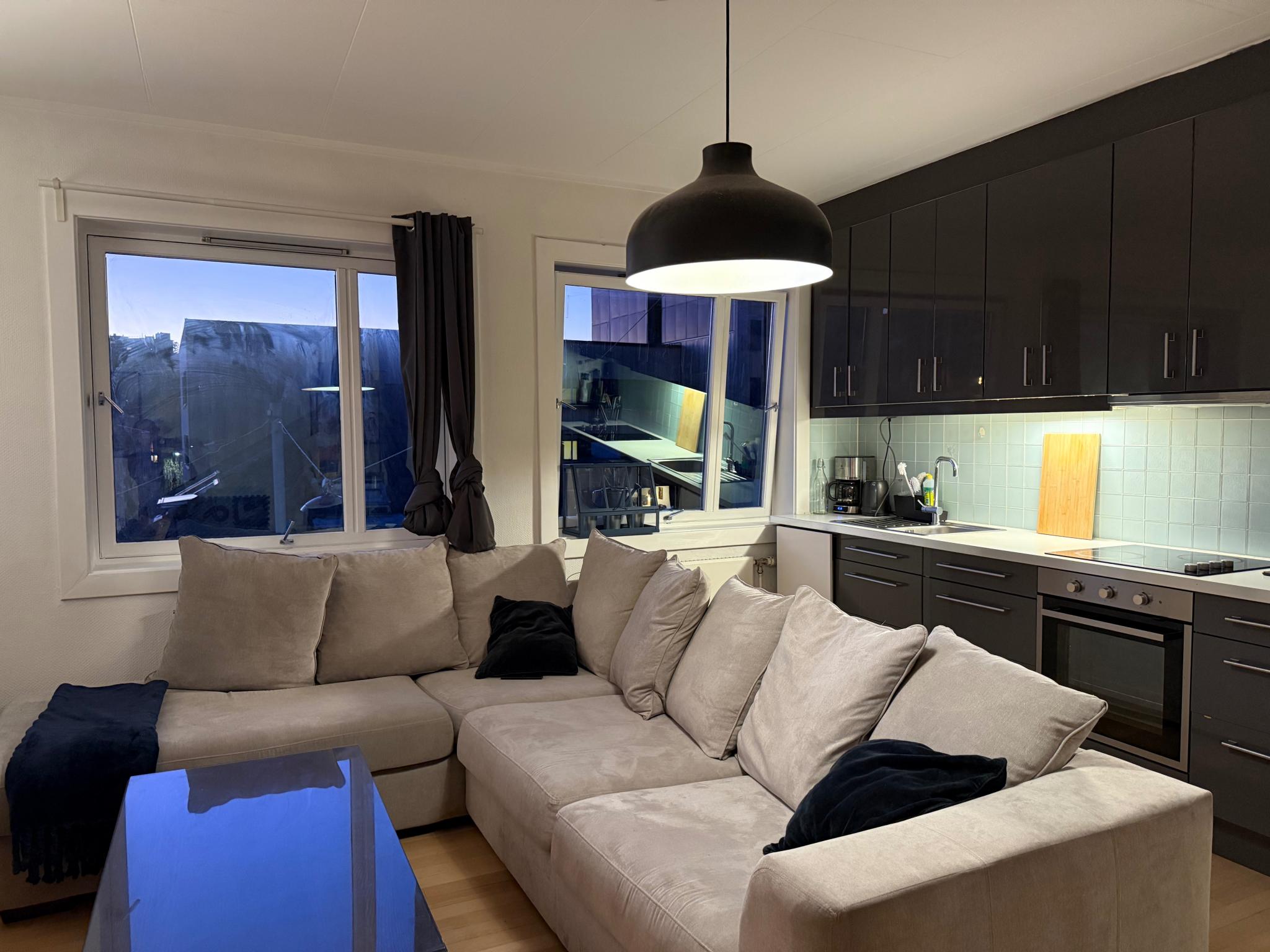 Leiligheten leies ut umøblert. Bilde for å vise hvordan den kan se ut med møbler.