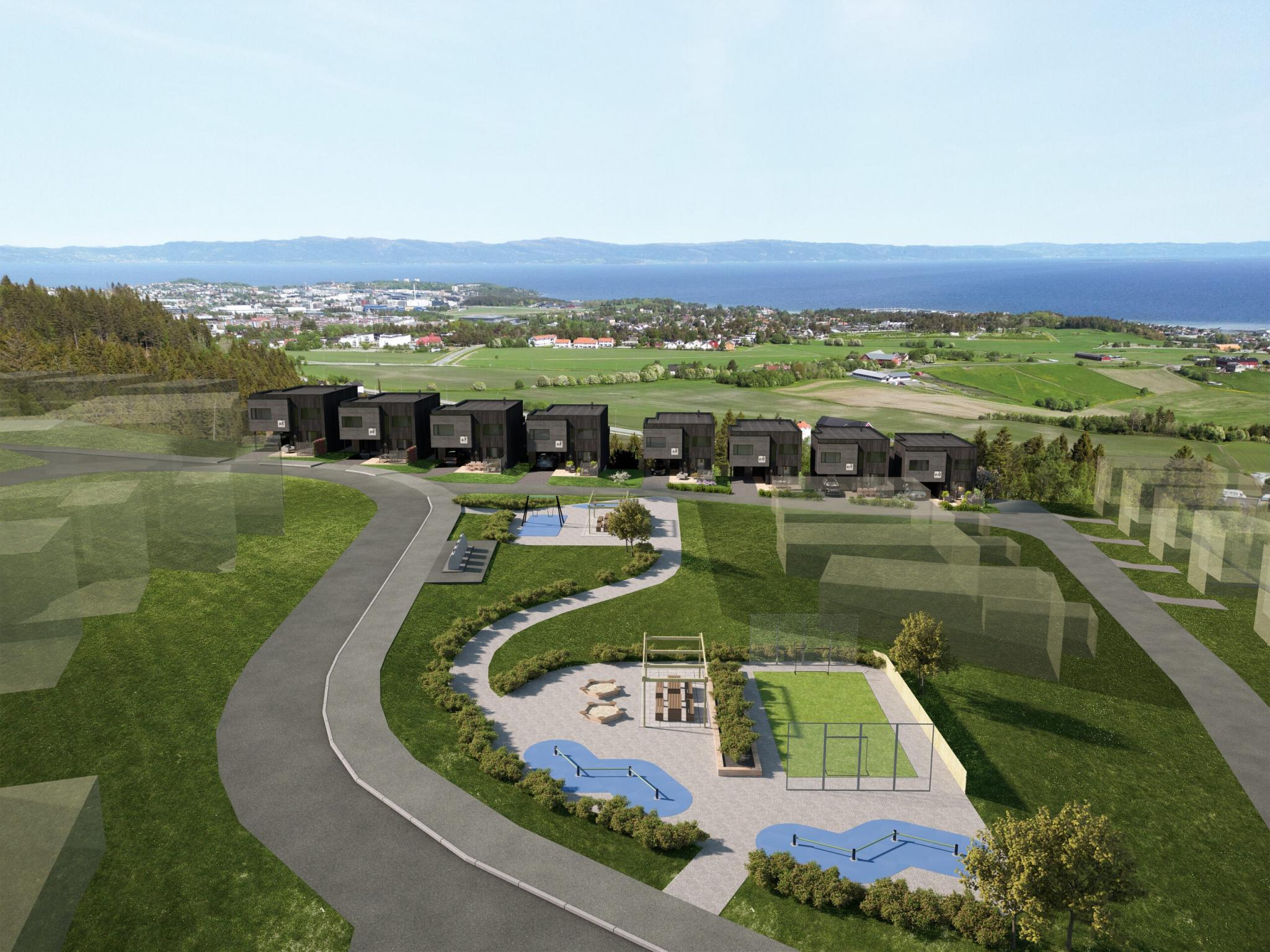 Det blir et flott utsyn fra husene. Sokkeletasjen har delvis utsikt mot sjøen.