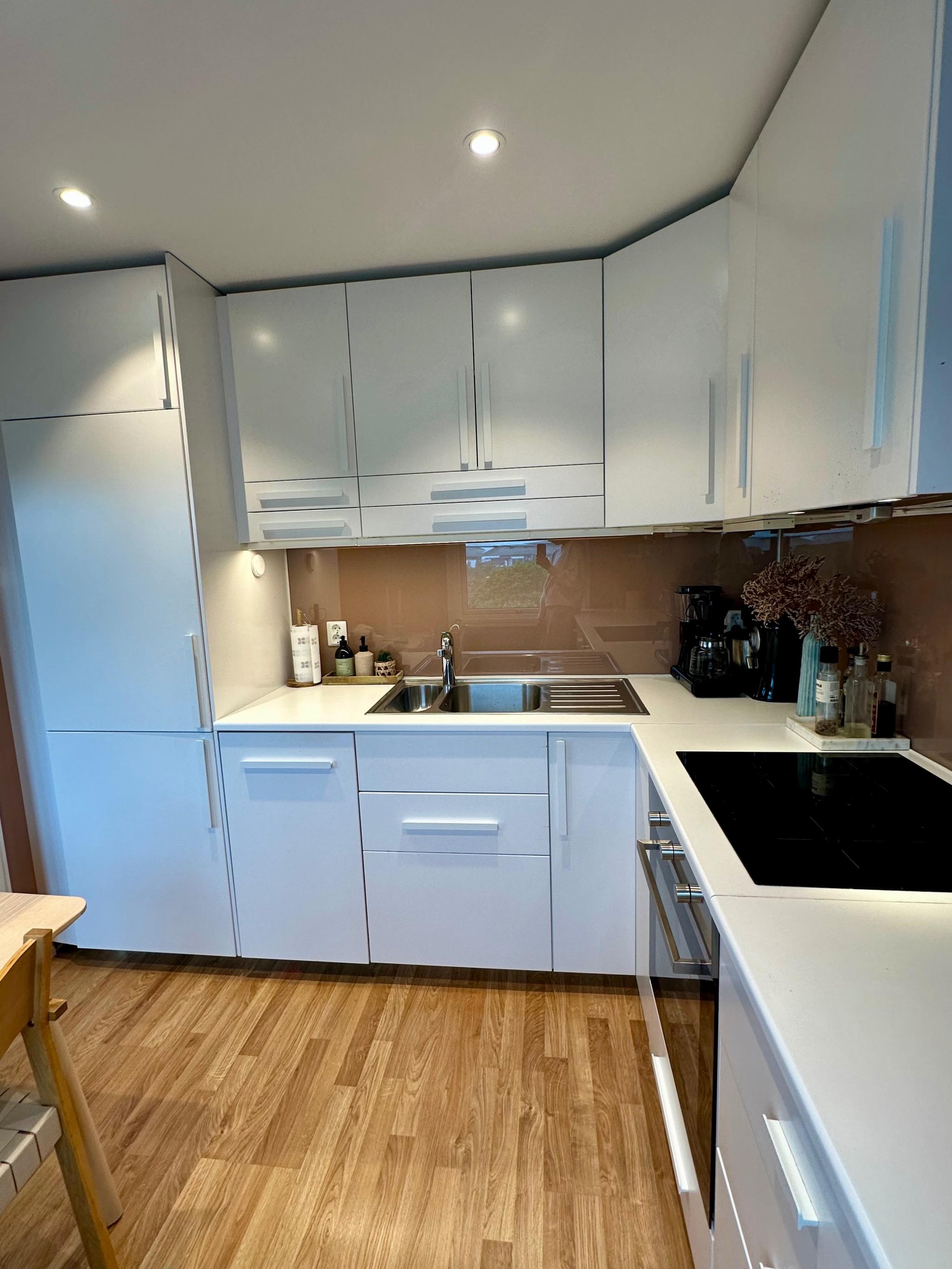 Kjøleskap med fryser, oppvaskmaskin. Alt av kjøkkenutstyr følger med