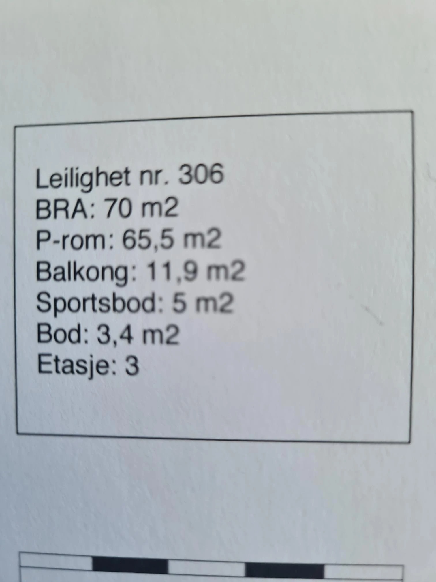 Mål og detaljer for leiligheten