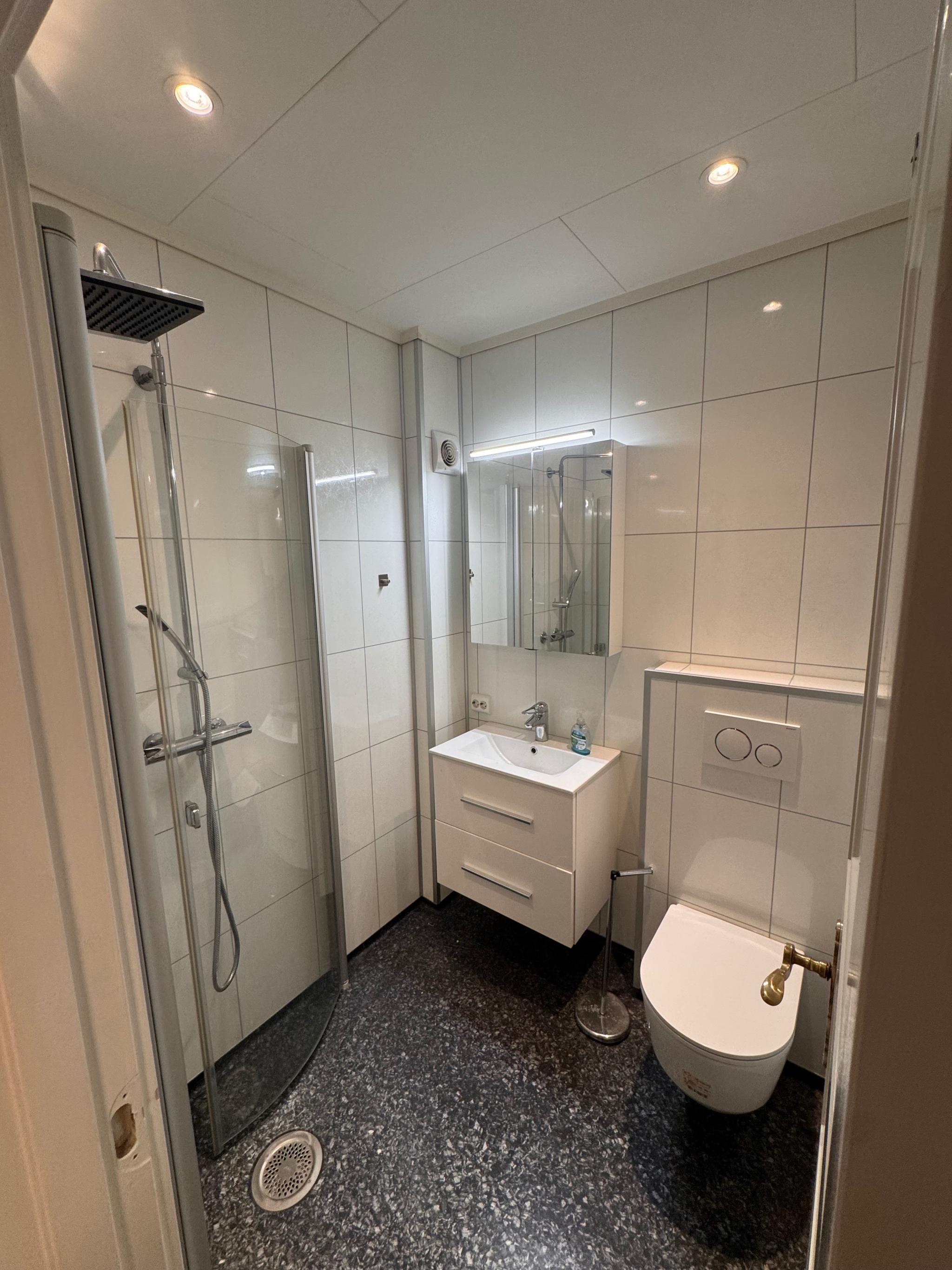 Nytt bad med automatisk avtrekk som reagerer på damp. 