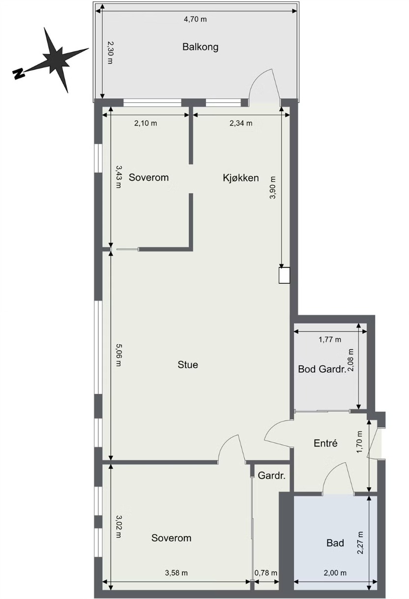 Plantegning - leilighet ligger i 5. etg