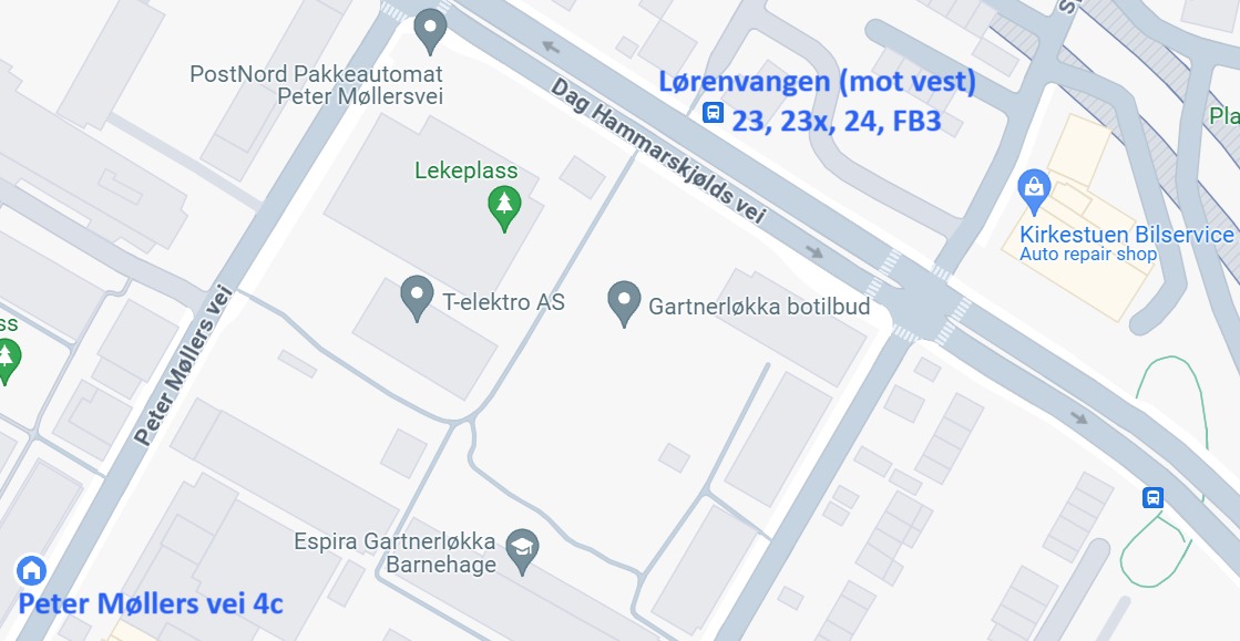 Det er 300 m til bussene som kjører Ring 3 mot Lysaker.