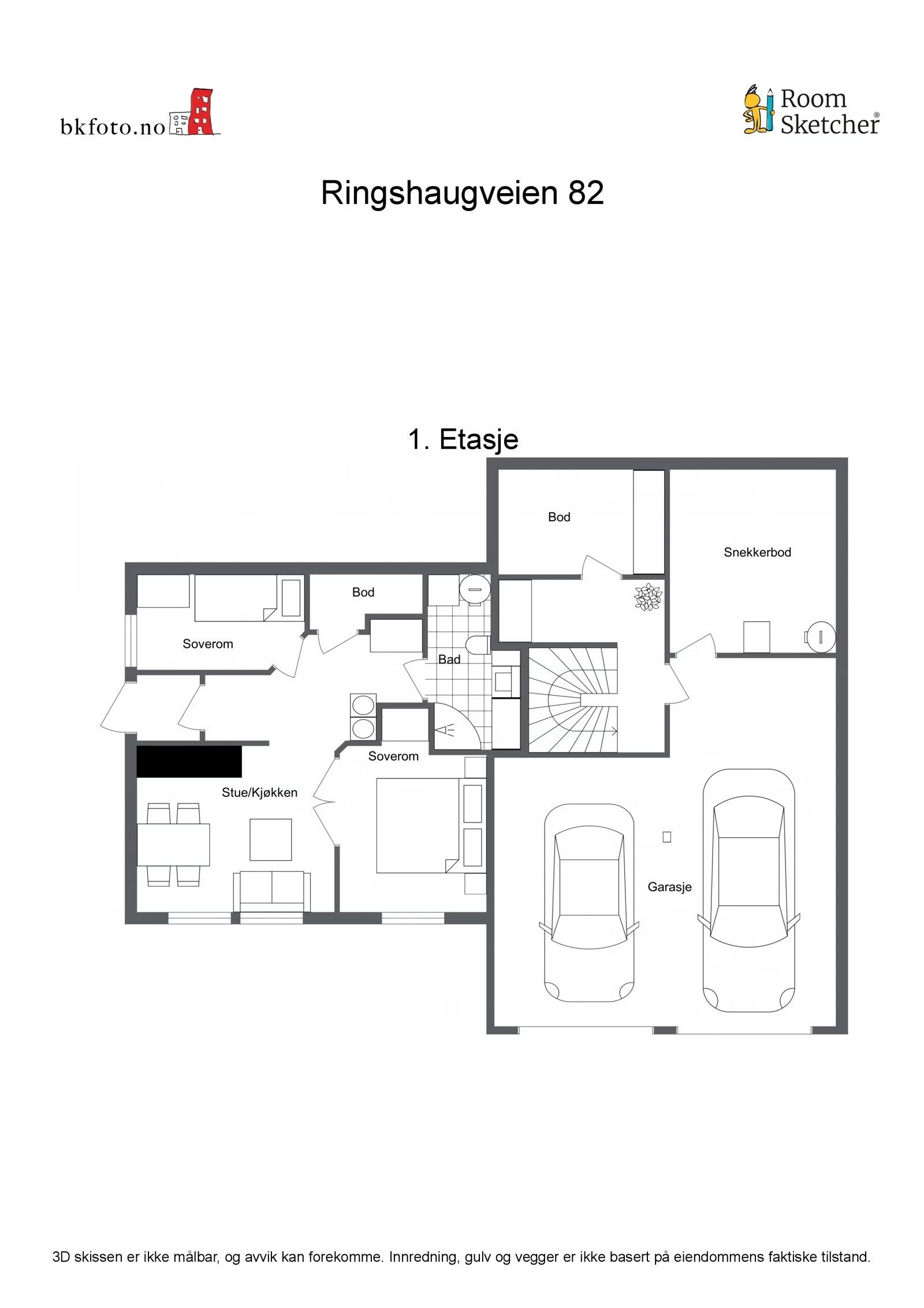 Planløsning, leiligheten til venstre.