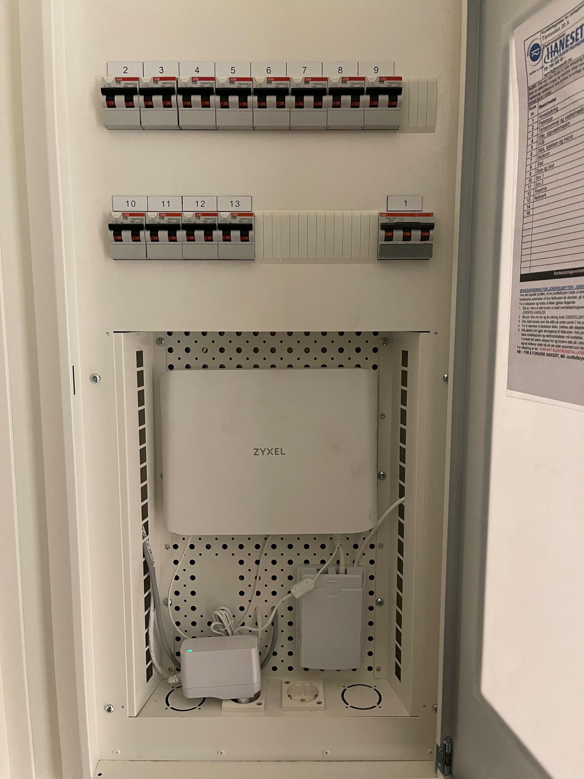 Sikringsskap med eget lavspennfelt og integrert router