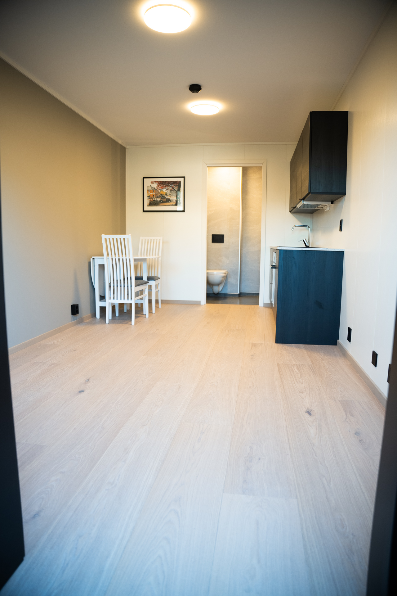 Nesten ny hybelleilighet sentralt på Stubben. Bord og stoler medfølger ikke.