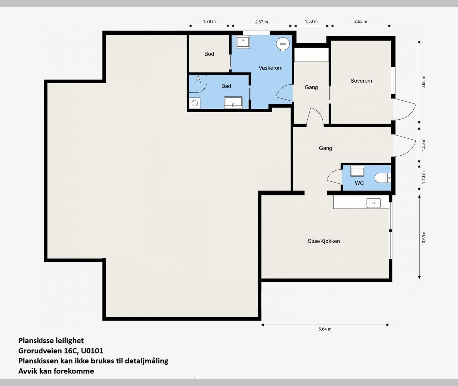 Plantegning. Resten av huset er synlig på plantegningen uten innhold.