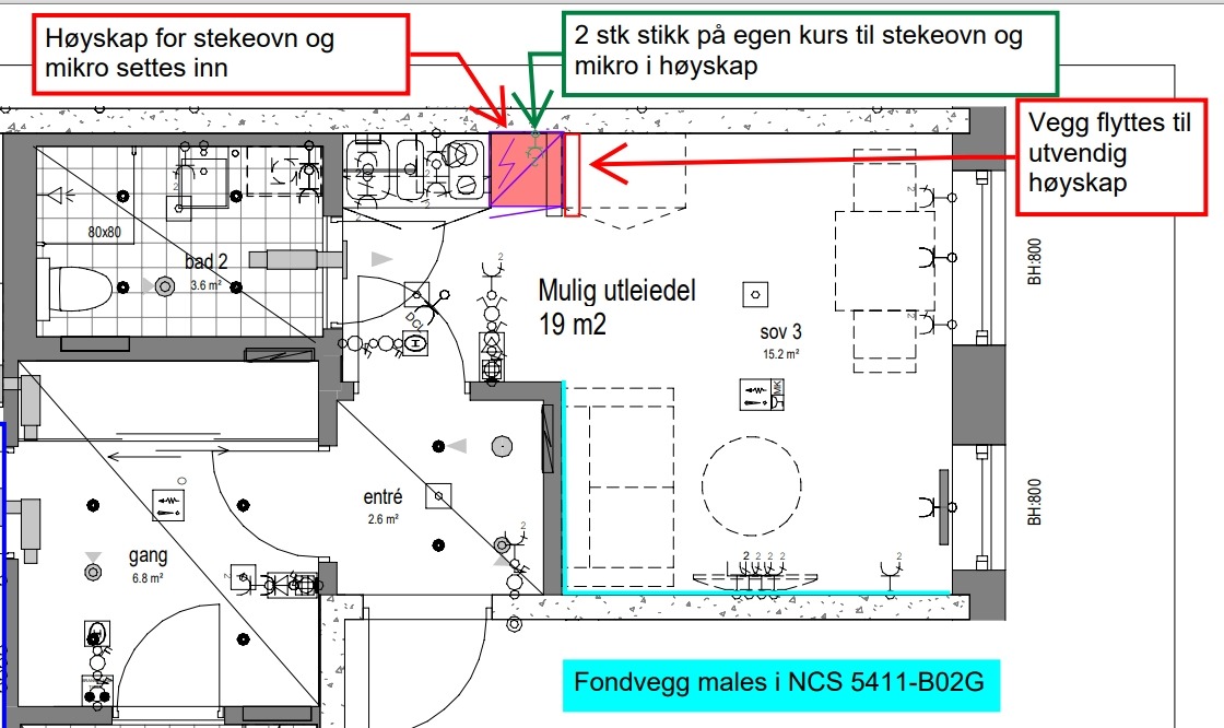 Tilvalgstegning - innsettelse av høyskap og fond-/kontrastvegg coastal blue