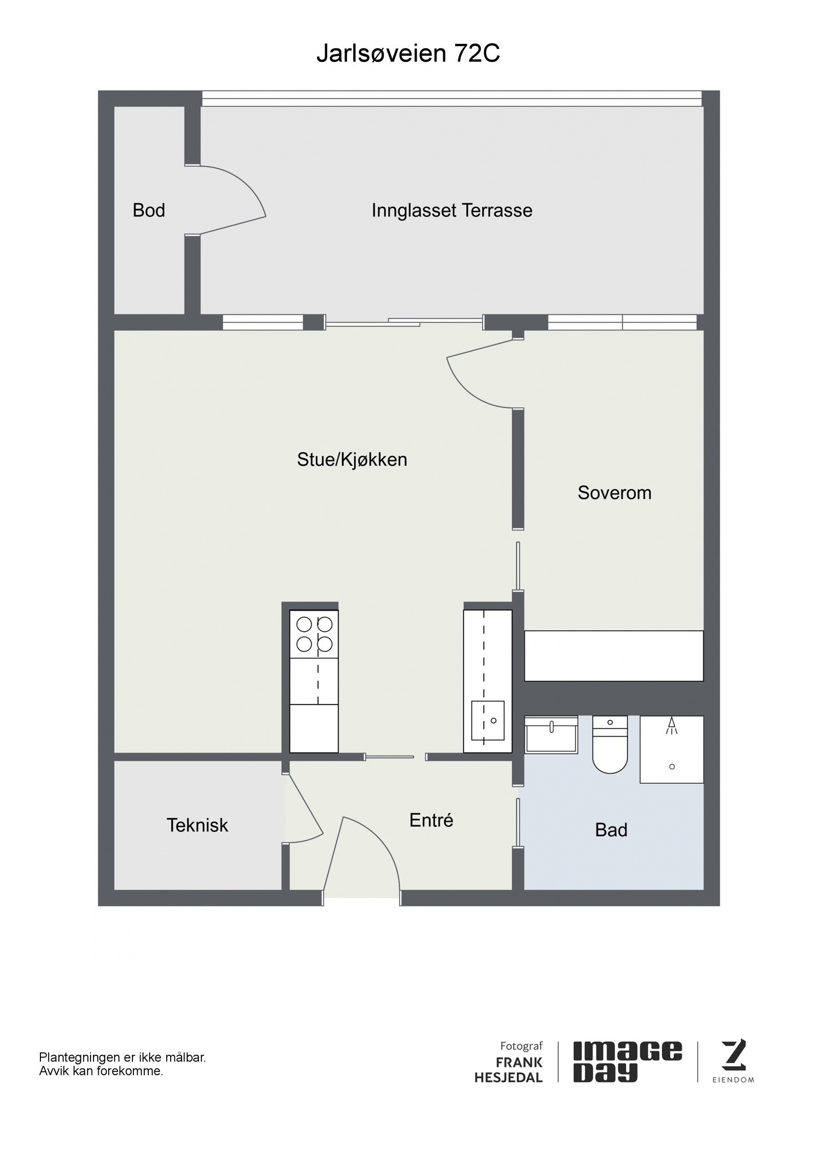 Plantegning, det er 2 boder med god lagringsplass