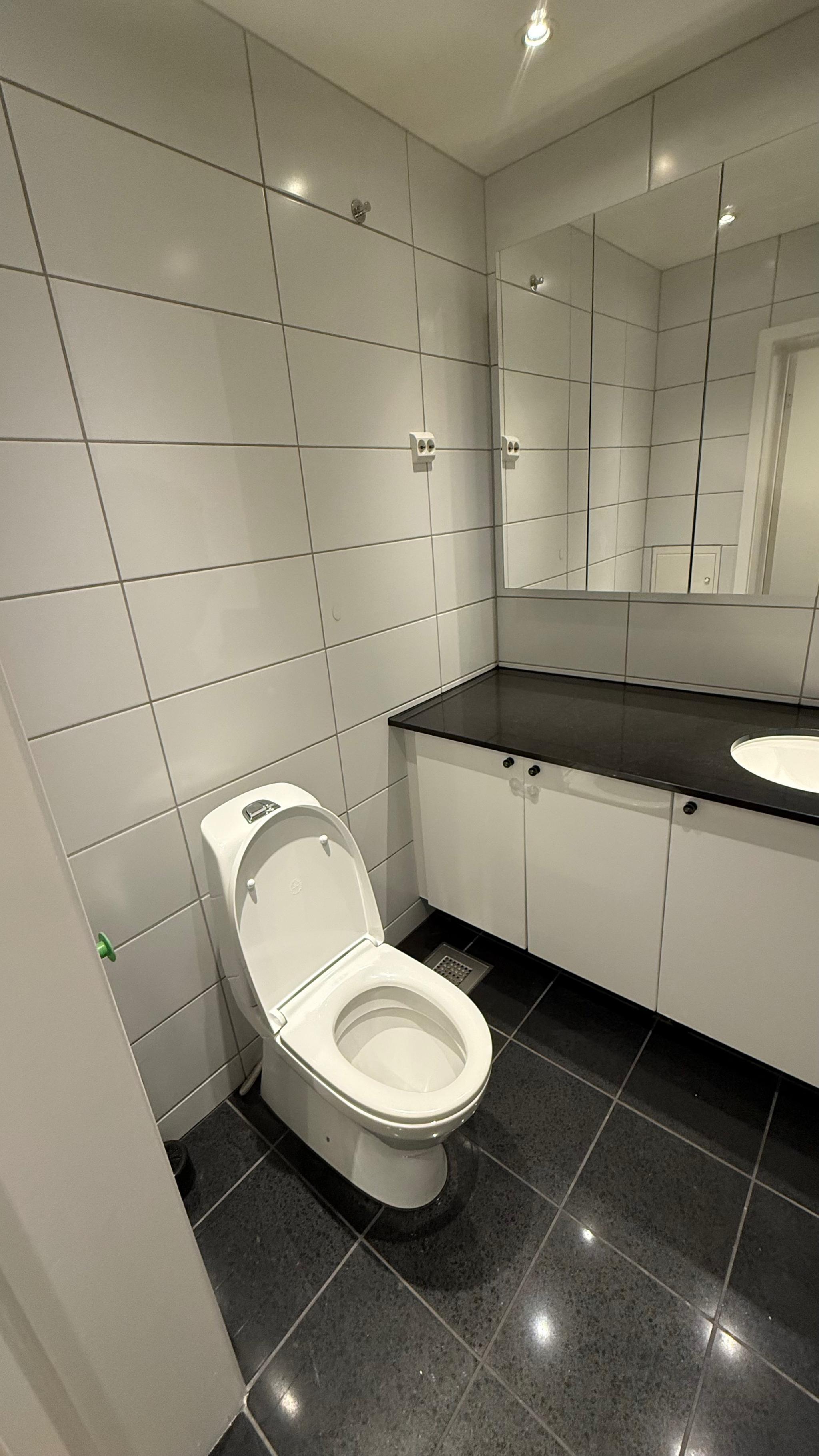 Bad med varmekabel og dusjnisje