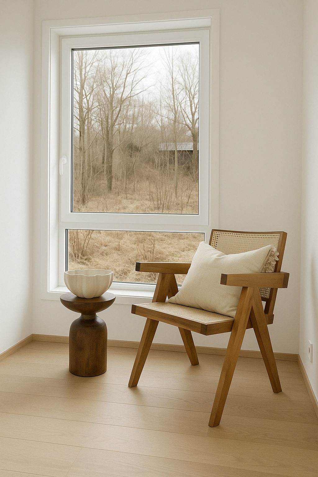 Soverom 1 – møblert med AI:
Slik kan du innrede hovedsoverommet! Eksempelvis med dobbeltseng, nattbord, kommode og dekor – rommet gir både funksjon og komfort i en elegant ramme.