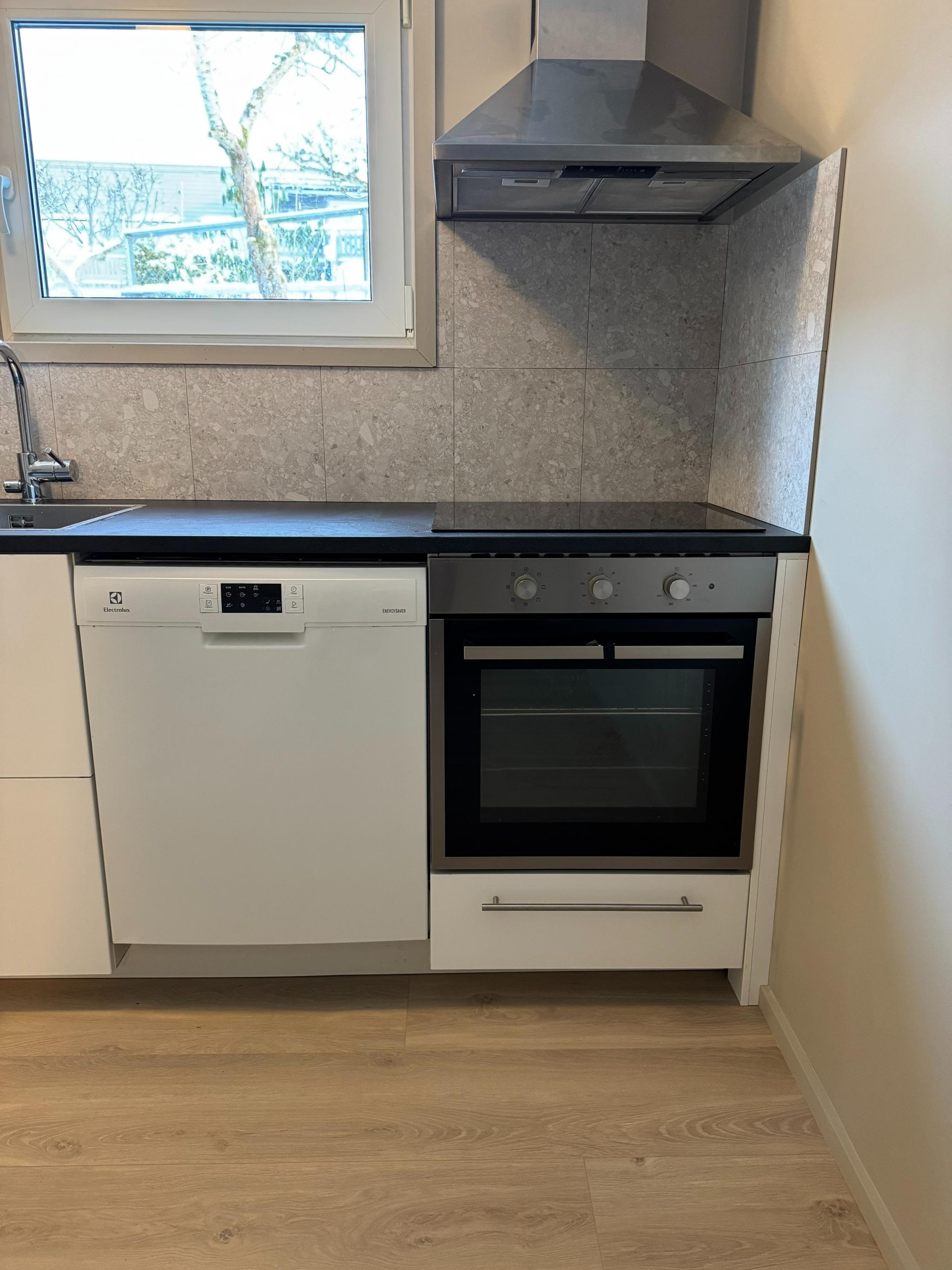 Oppvaskmaskin og integrert stekeovn og steketopp