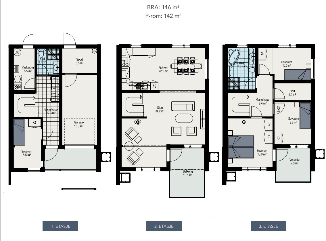 Planløsning. Utvending sportsbod følger ikke med.