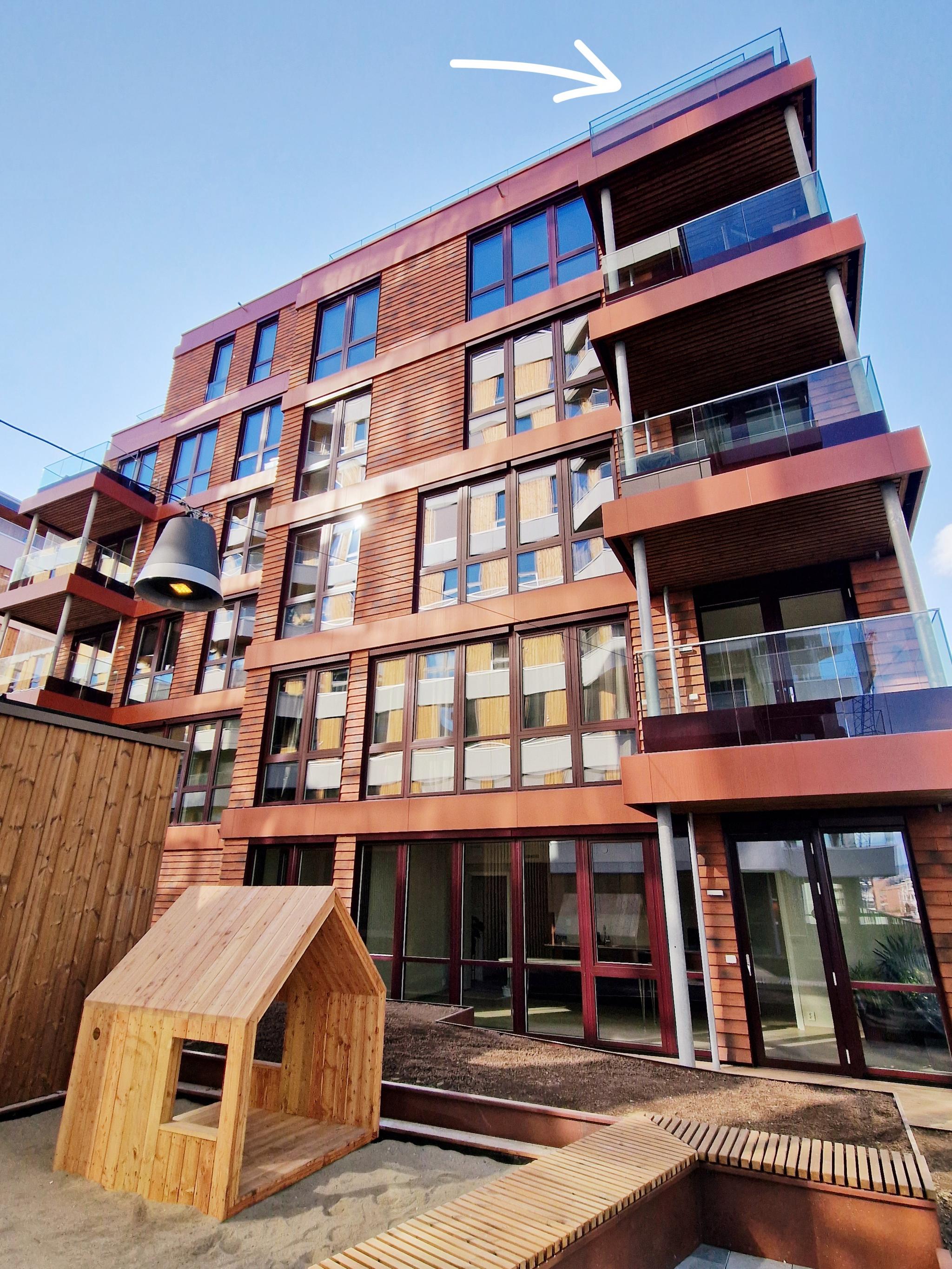 Leiligheten sett fra takhagen i 6. etg