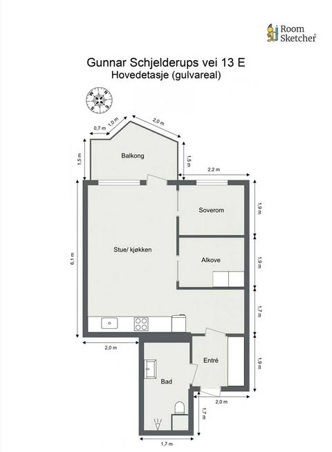 Praktisk romløsning. Har også et ekstra rom som kan brukes som kontor eller sovealkove
