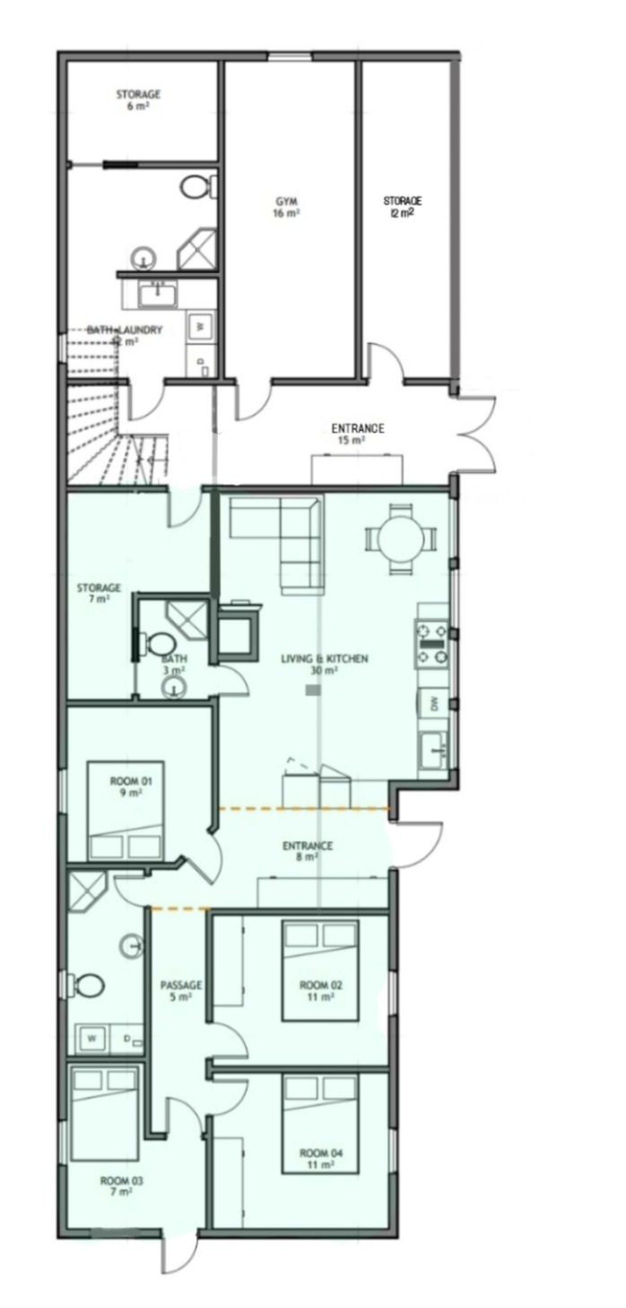 Leilighet markert med grønt.