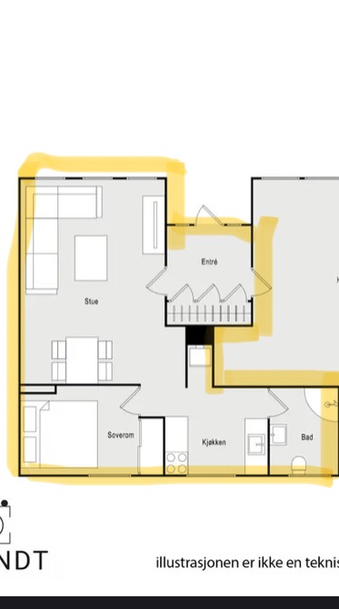 Oversikt over areal. Felles vindfang med oppbevaringsmuligheter