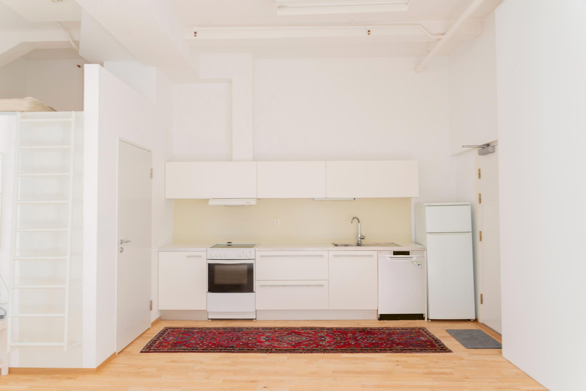 Praktisk kjøkken med alt av hvitevarer