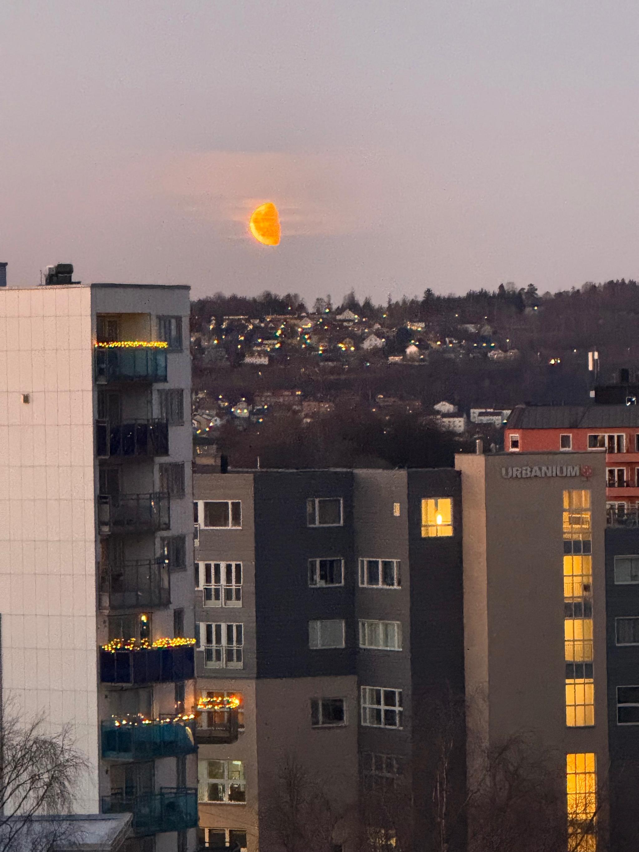 Utsikt fra stue en sommernatt