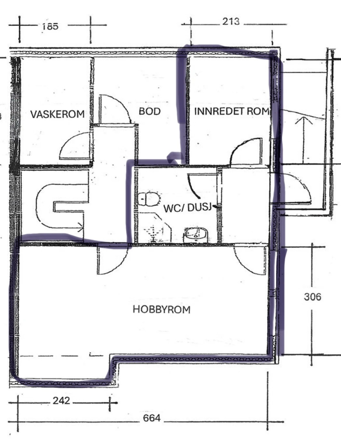 Hybbyrom er gjort om til stue+kjøkken, innredet rom er soverommet