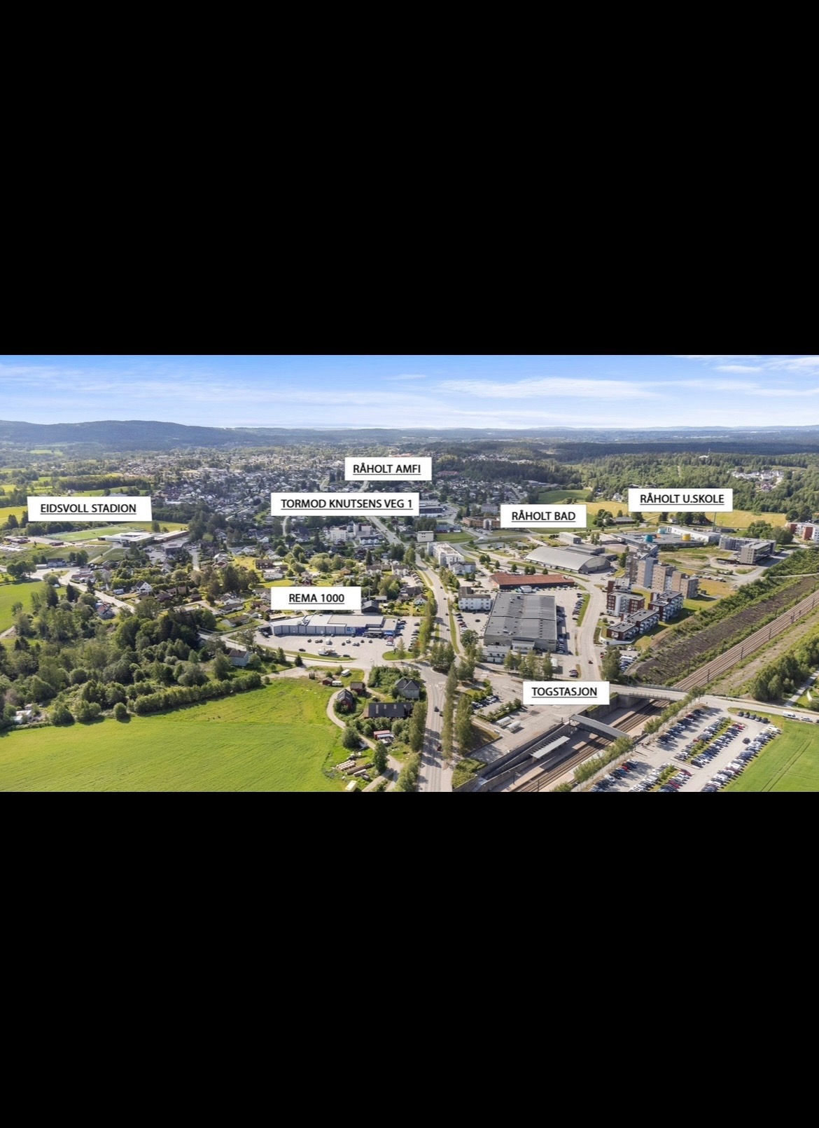 Kort avstand til togstasjon, skoler, matbutikker, idrettshaller, kjøpesenter osv