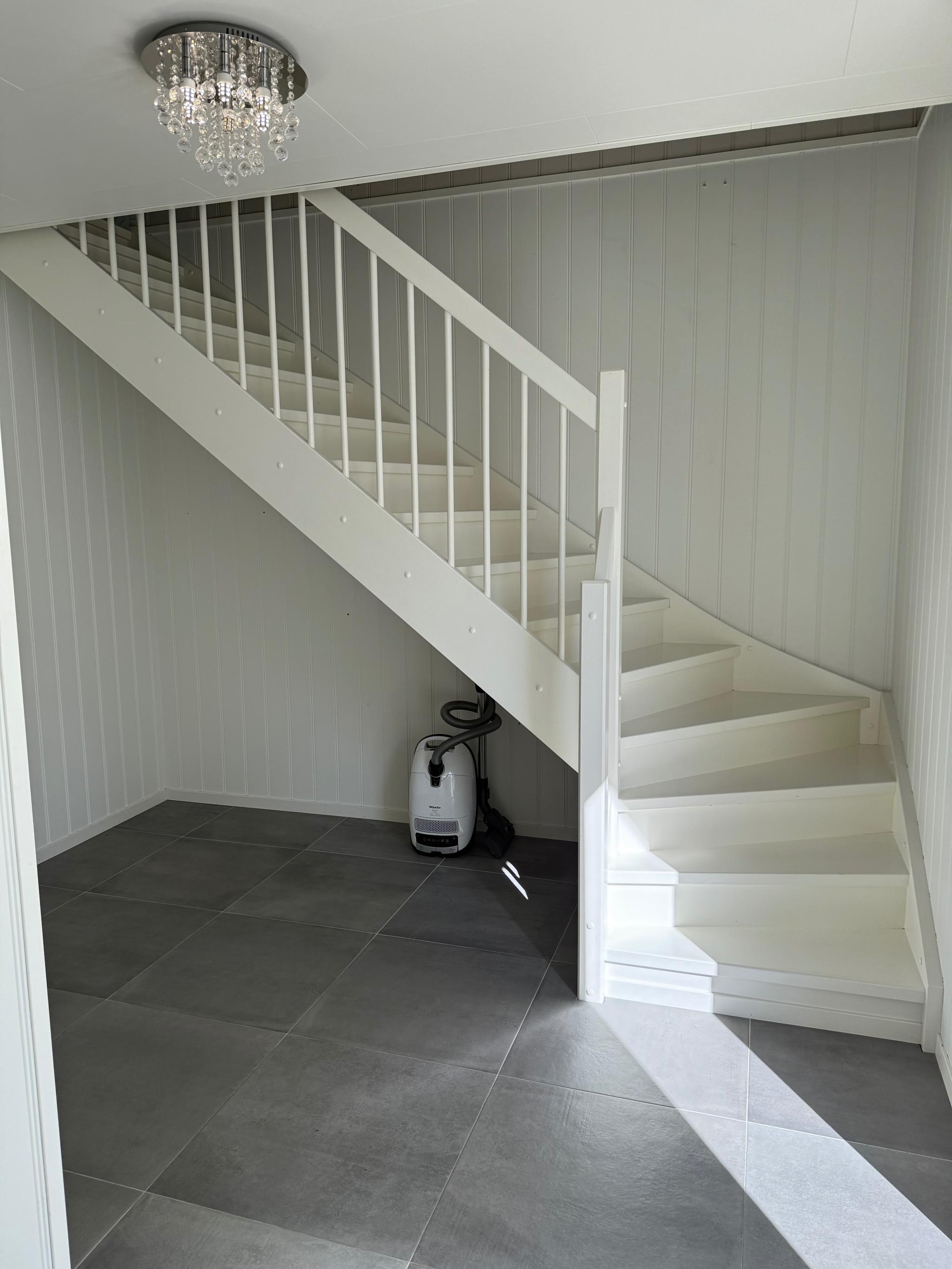 God plass til å møblere med skap/skuffer under trapp. 