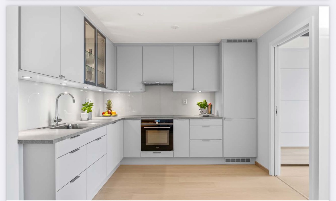 Pent kjøkken med integrert hvitevarer