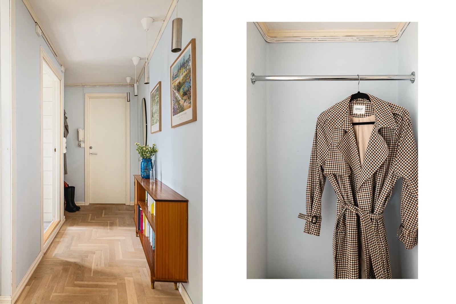 - I entréen møtes du av en praktisk nisje for oppheng og porttelefon -