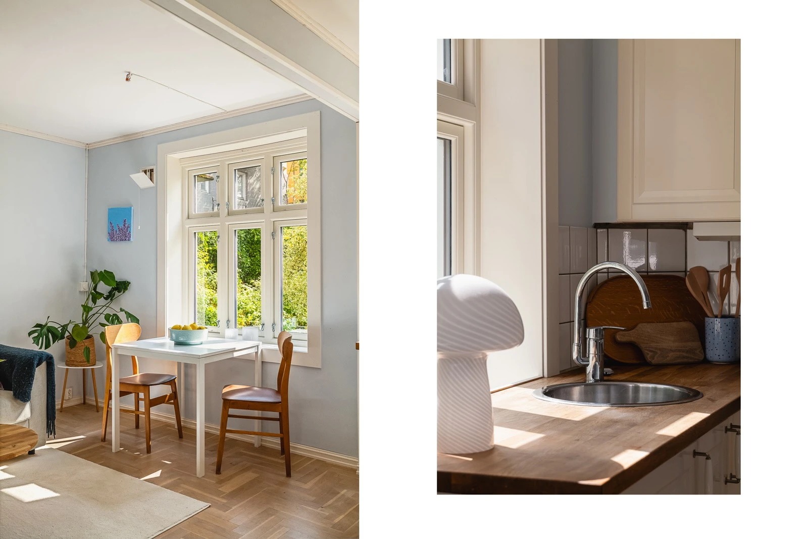 - Leiligheten har en gjennomgående klassisk sjarm, med store vinduer som slipper inn rikelig med dagslys -