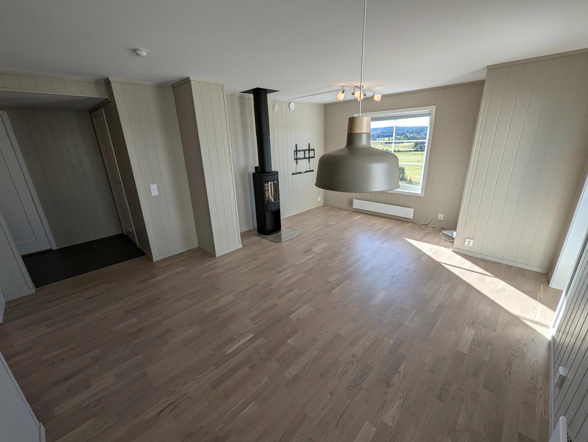 God plass til både sofakrok og spisegruppe. Utgang til terrasse fra stue