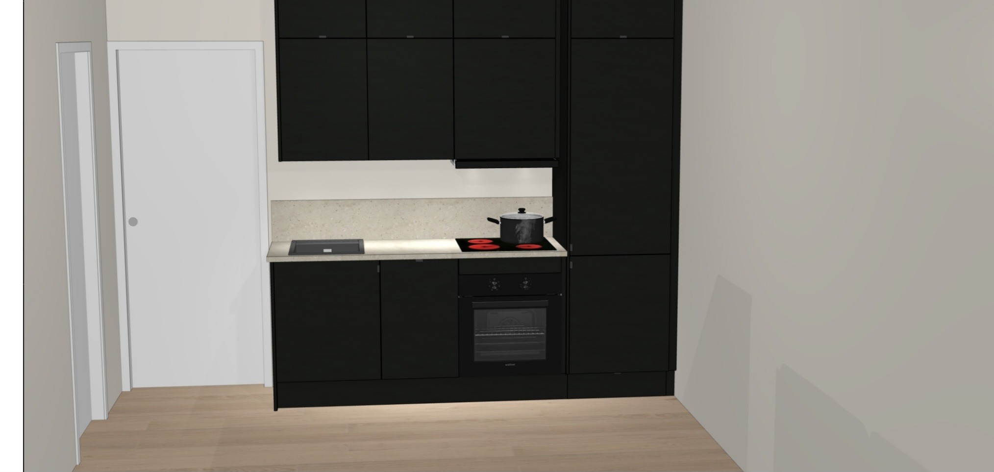 Tegning av sort kjøkken fra Sørlandskjøkken