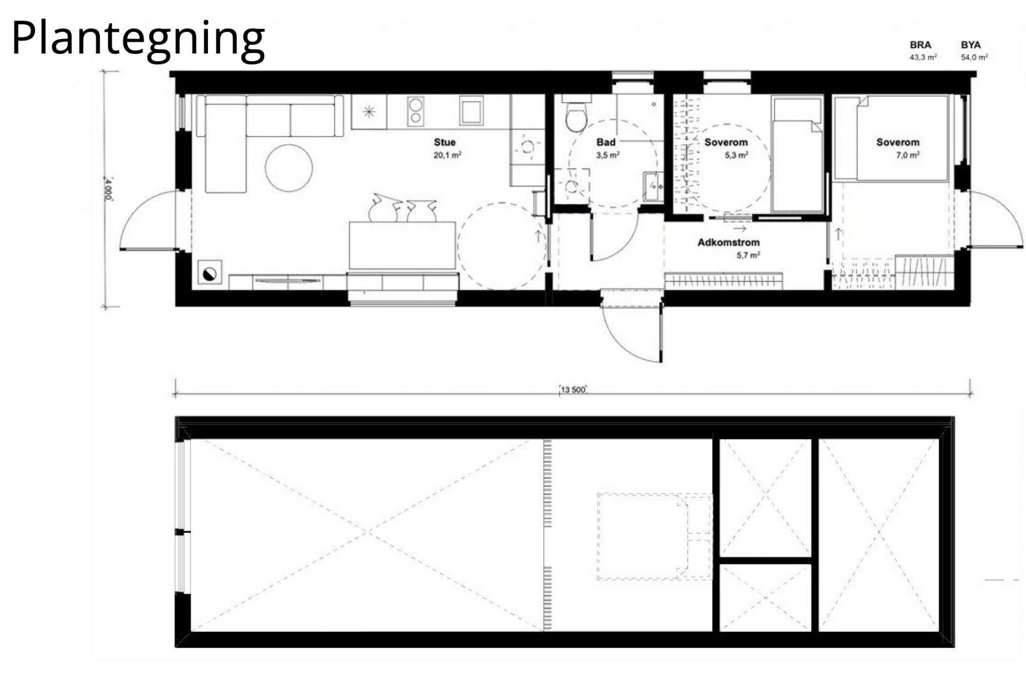 Plantegning med hems.