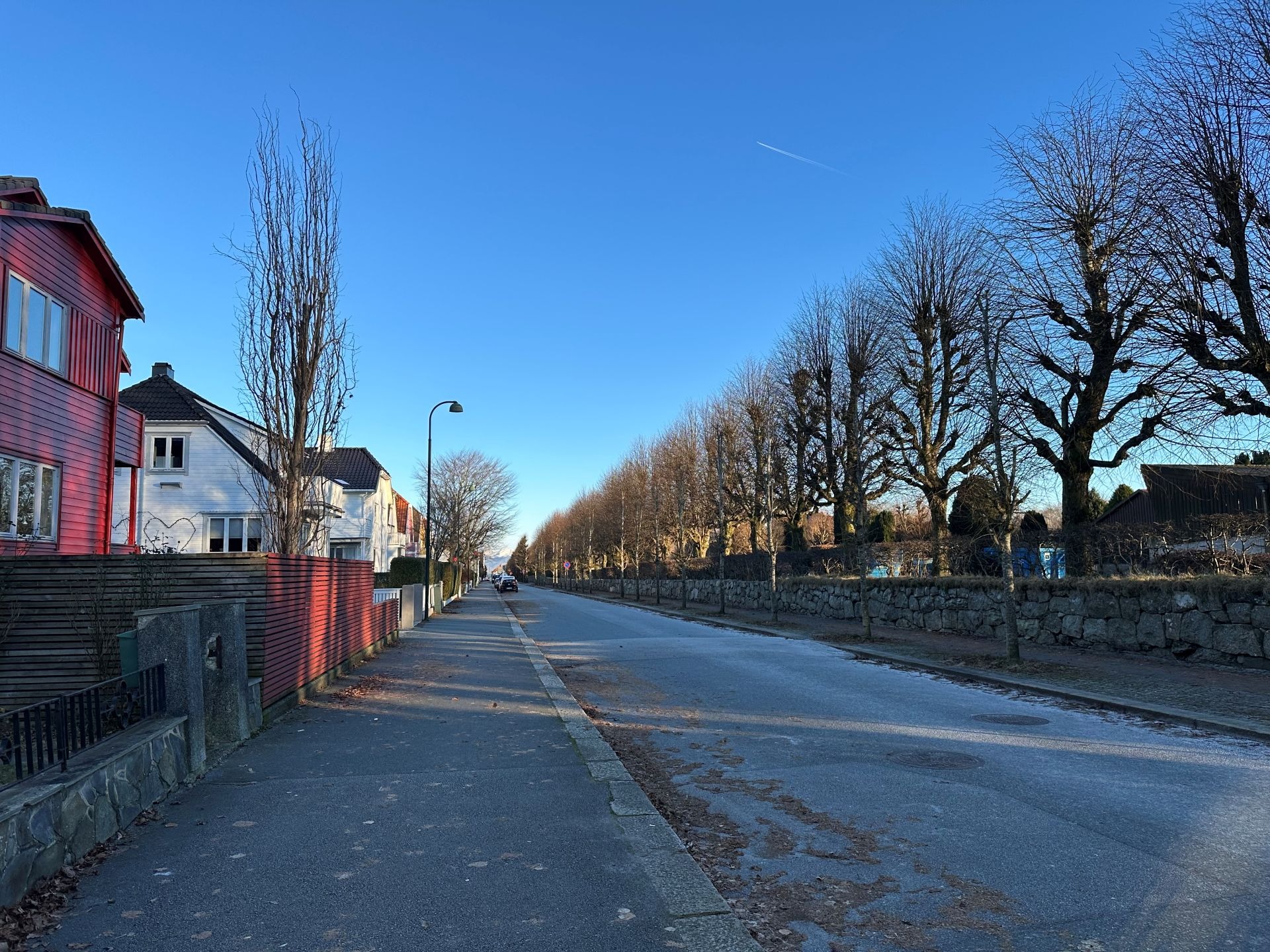 På vei nedover til sentrum går du langs fredelige Steingata med flotte hus i mange ulike farger på venstre side, og ærverdige trær og Eiganes gravlund på høyre side.  