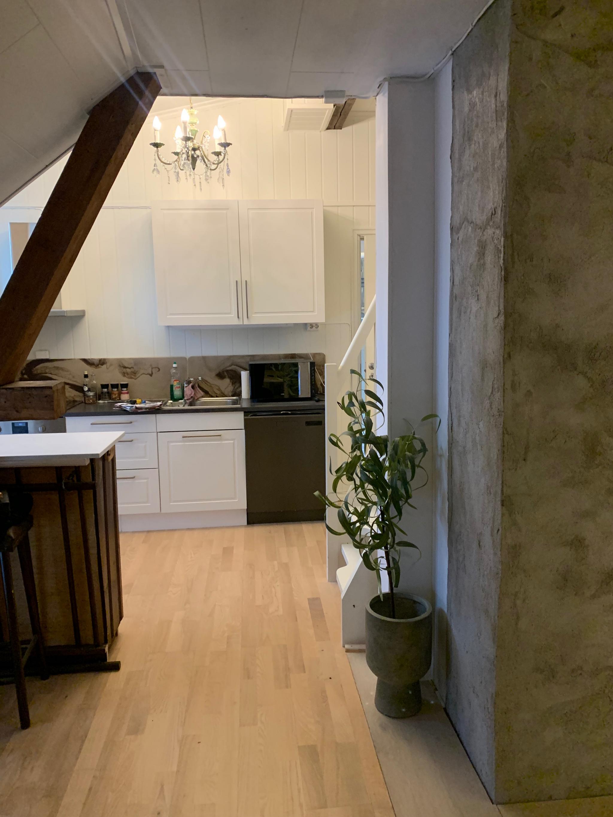 Fra stue/spisestue til kjøkken