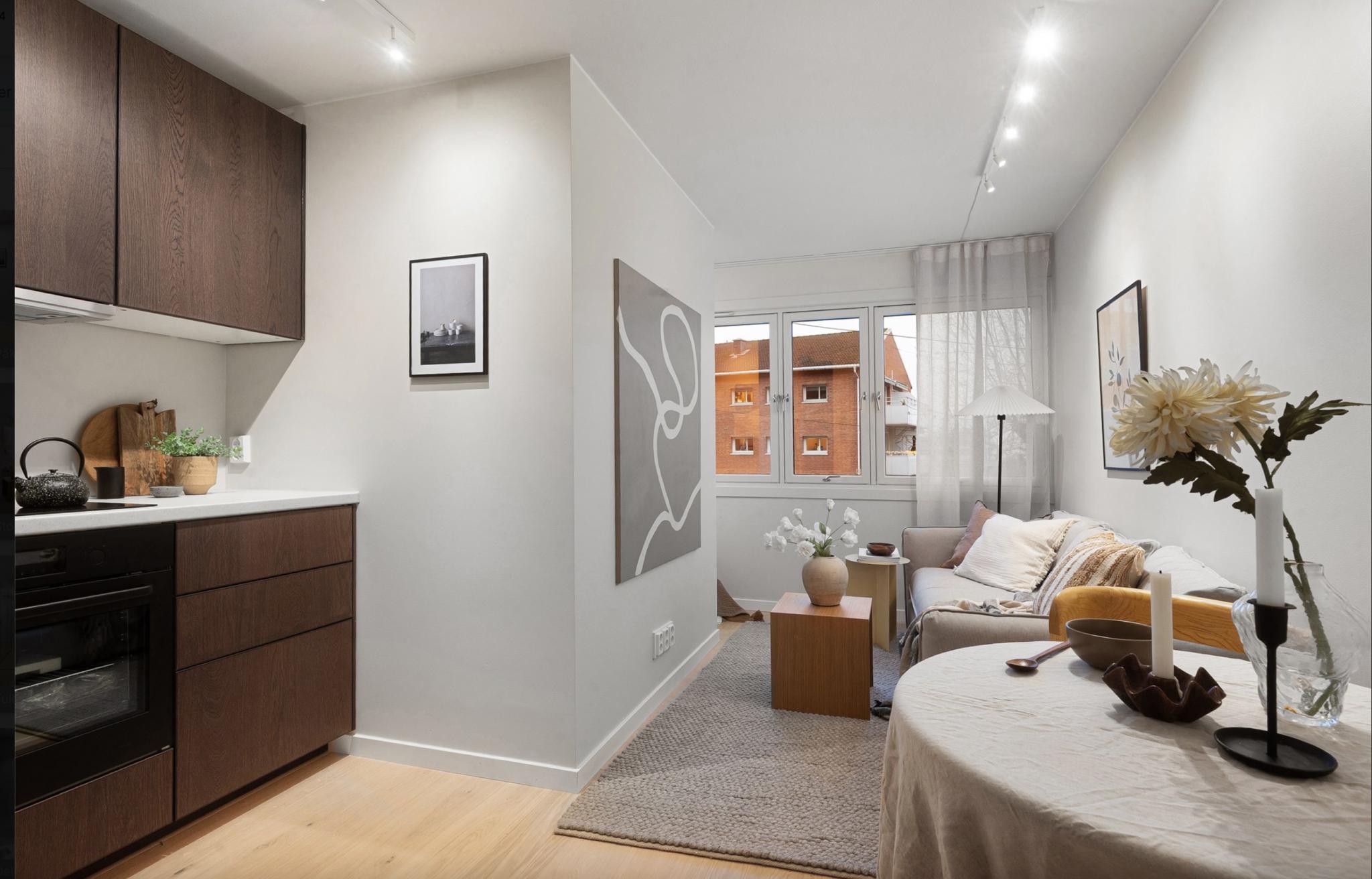 Bildene er stylet for illustrasjon. Leiligheten leies ut umøblert – møbler og interiør på bildene medfølger ikke.