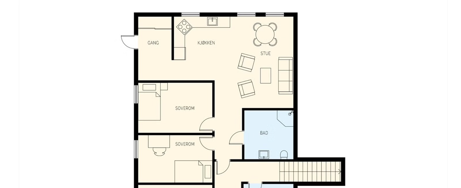 Planløsning. Trappegang tilhører utleier.