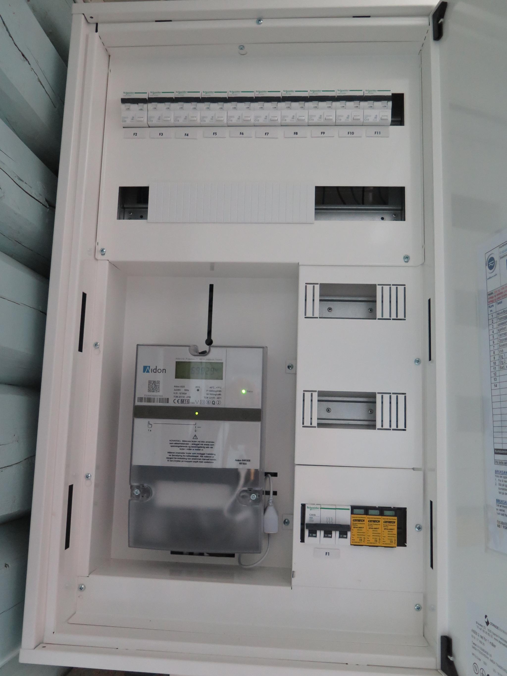 Nytt sikringsskap med automatsikringer.