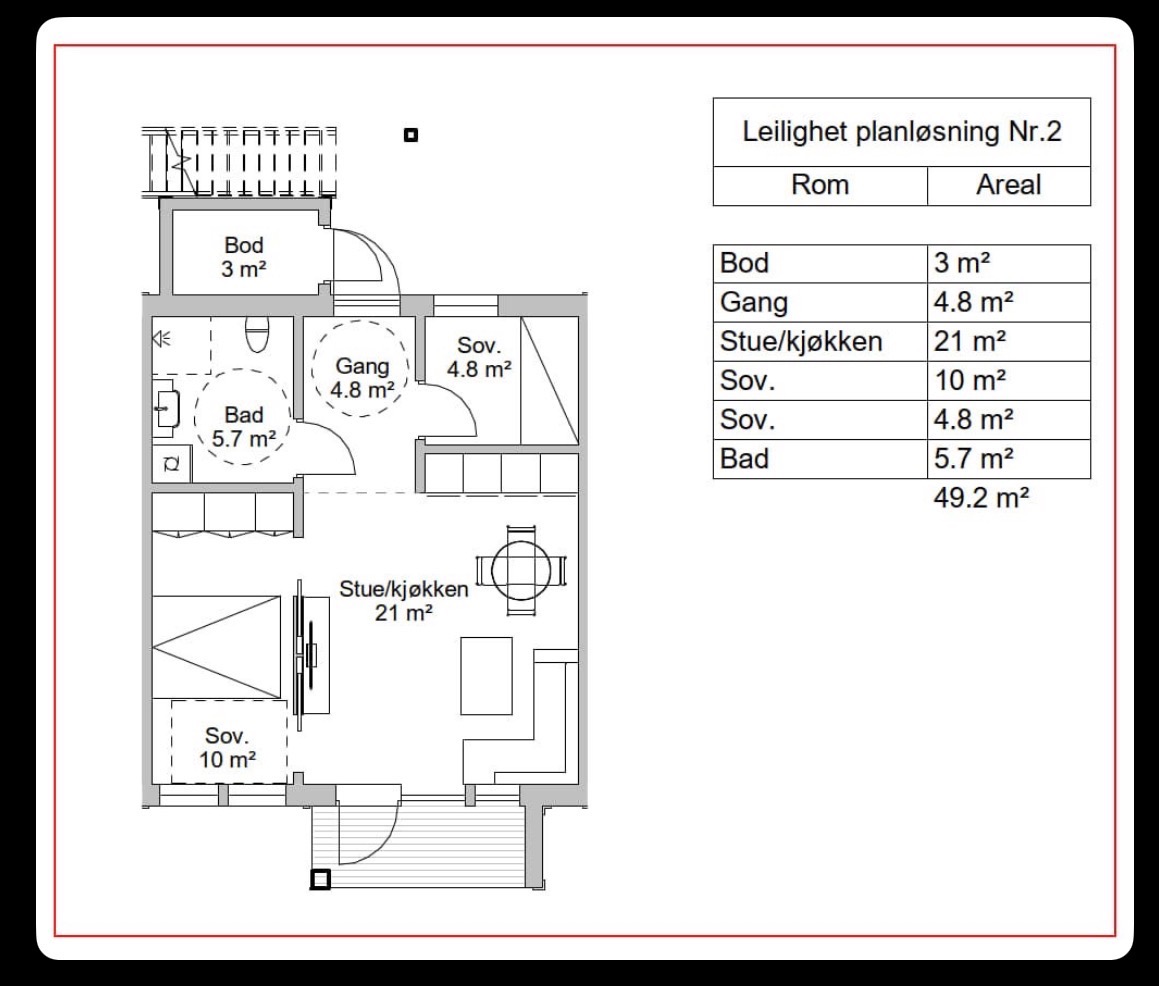 Planløsning (OBS: tilvalg foreligger på denne leiligheten, det blir større kjøkken og større terasse)