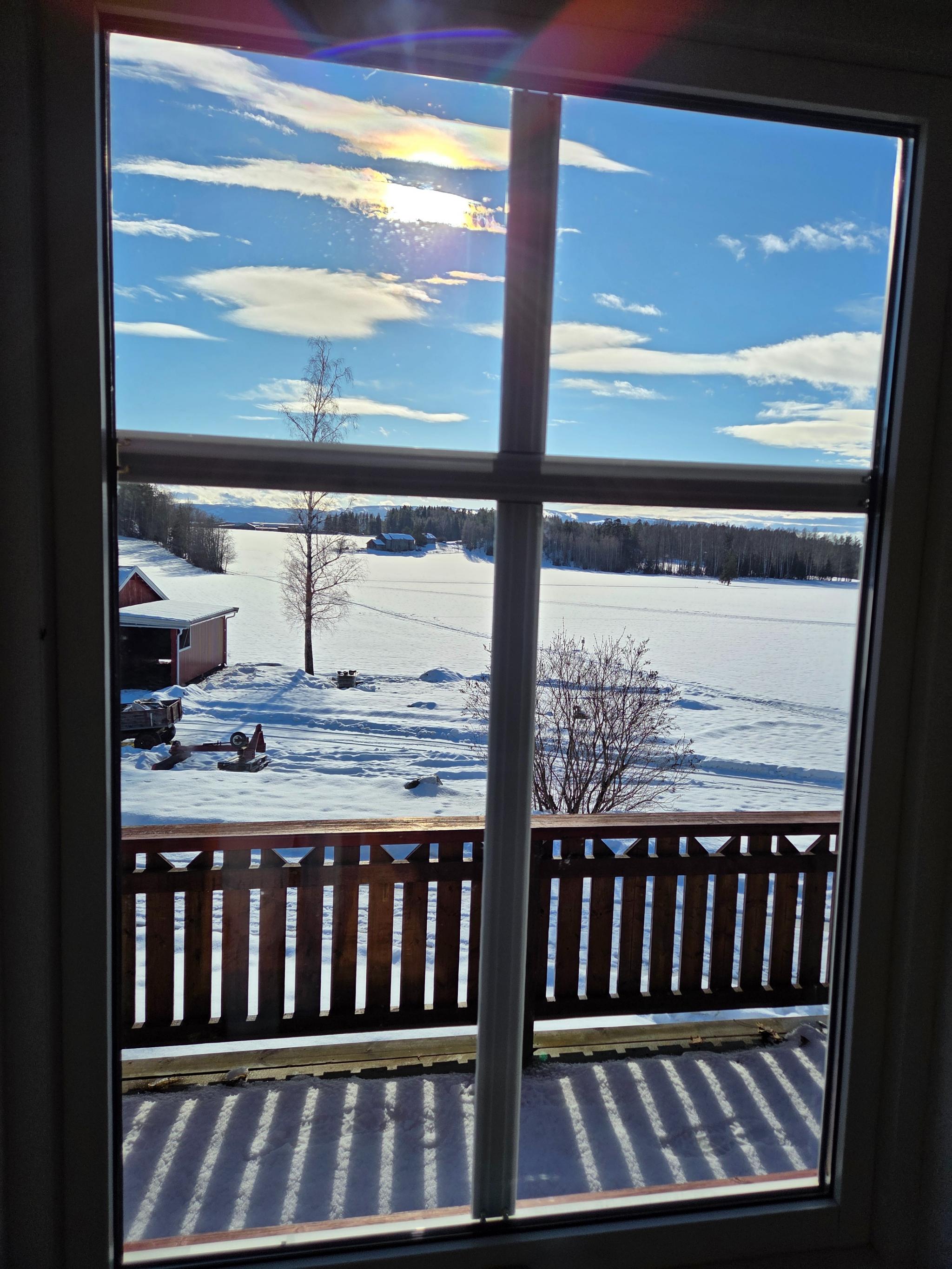 Utsikt fra stuen. Åkerlandskap