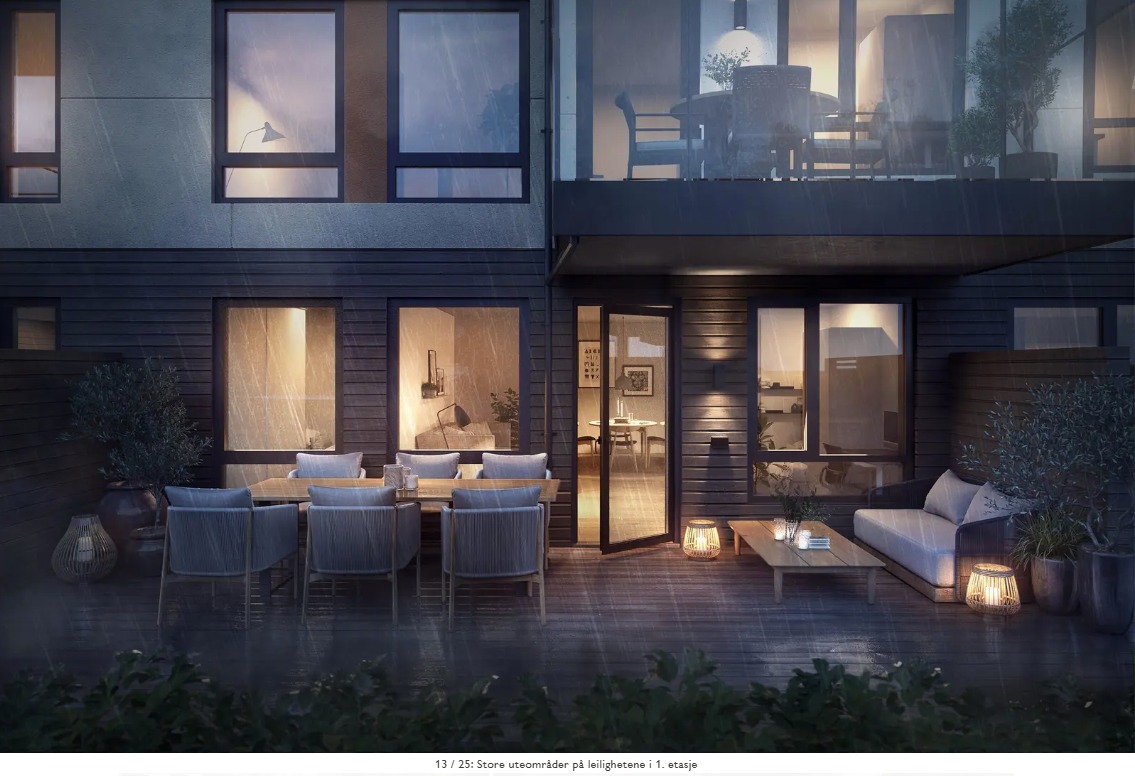 27m2 markterrasse sør-vestvendt.