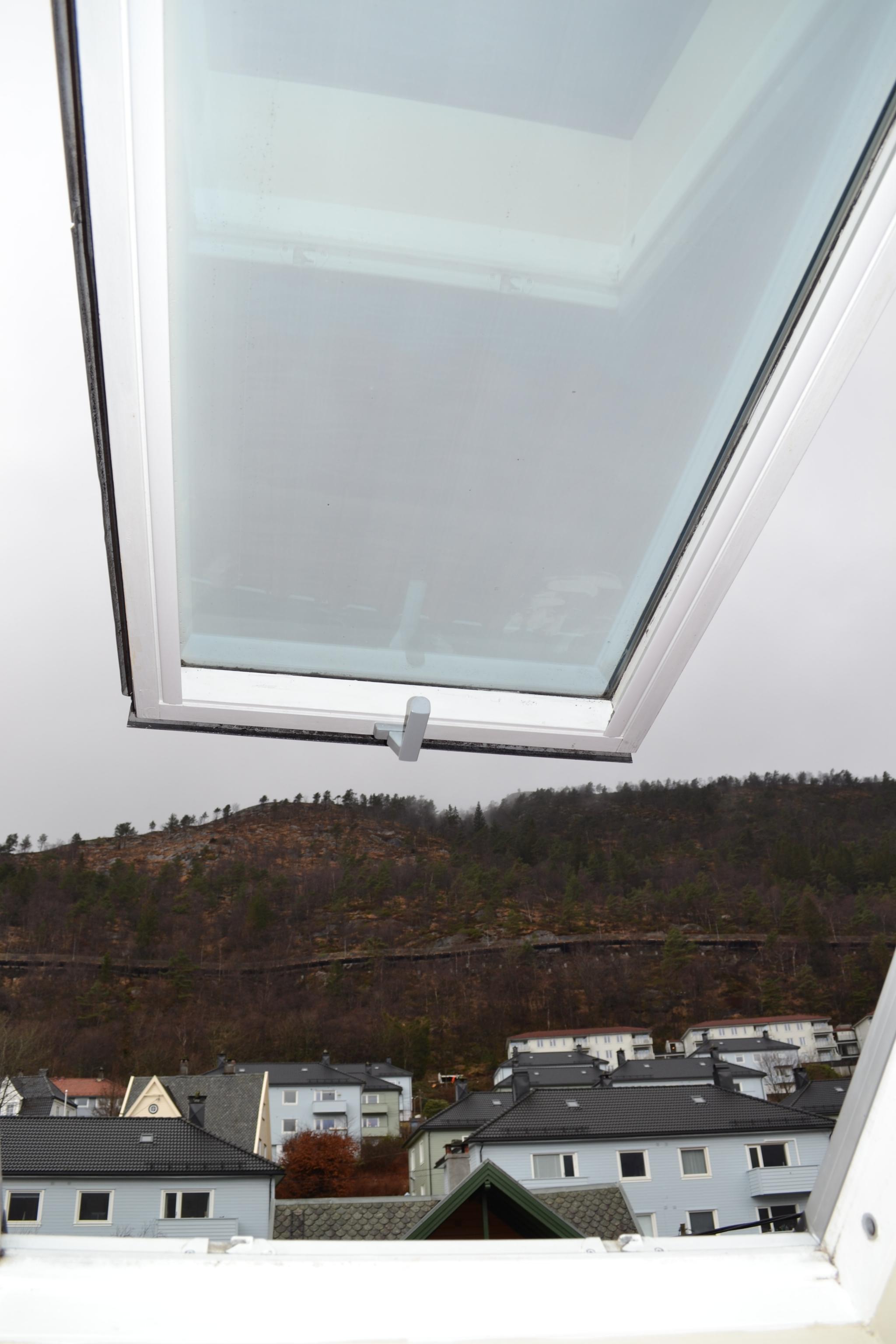 Utsikt opp mot løvstien fra soverommet. 