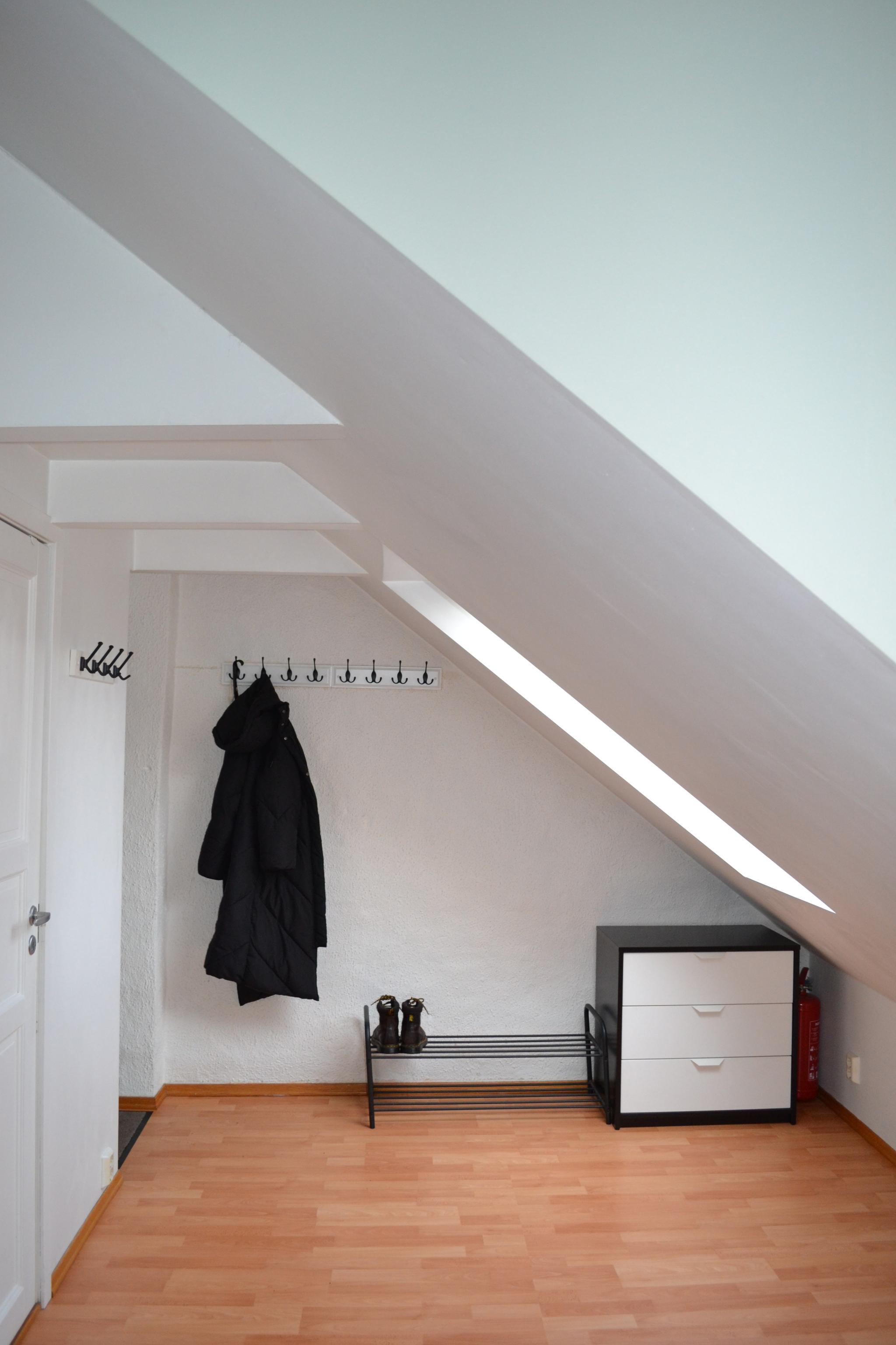 Entre. Lyst og luftig grunnet vindu i skråtak. 