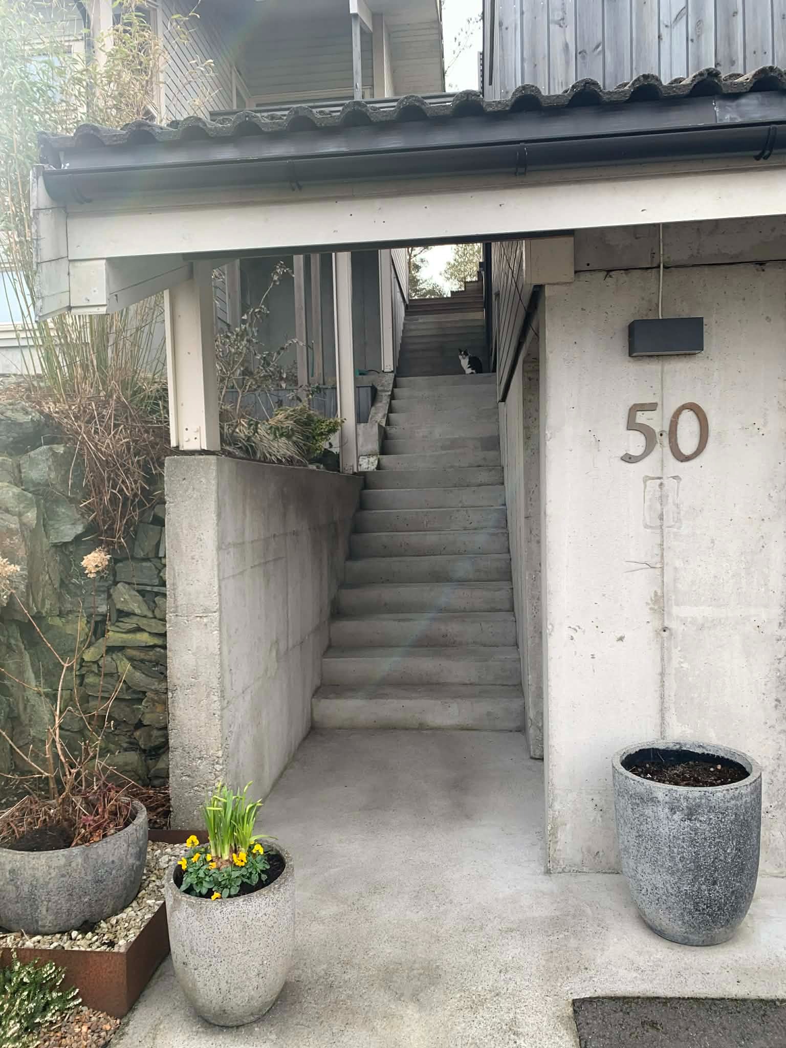 Trappeoppgang langs garasje.