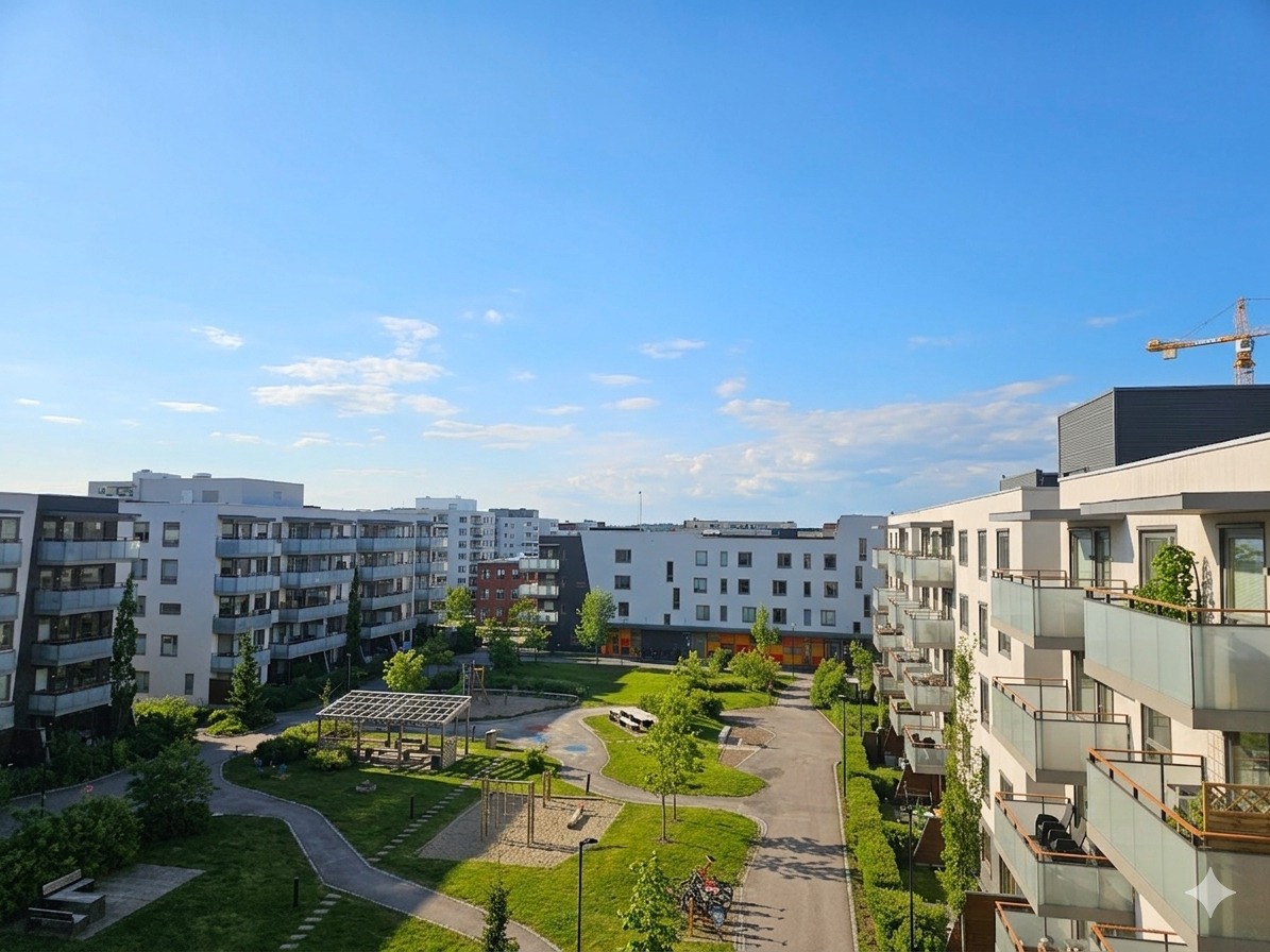 Hyggelig bakgård med felles grill og lekeplass. 